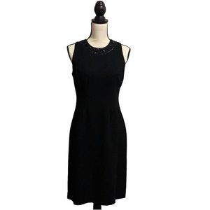 Talbots black crepe beaded neck sleeveless dress